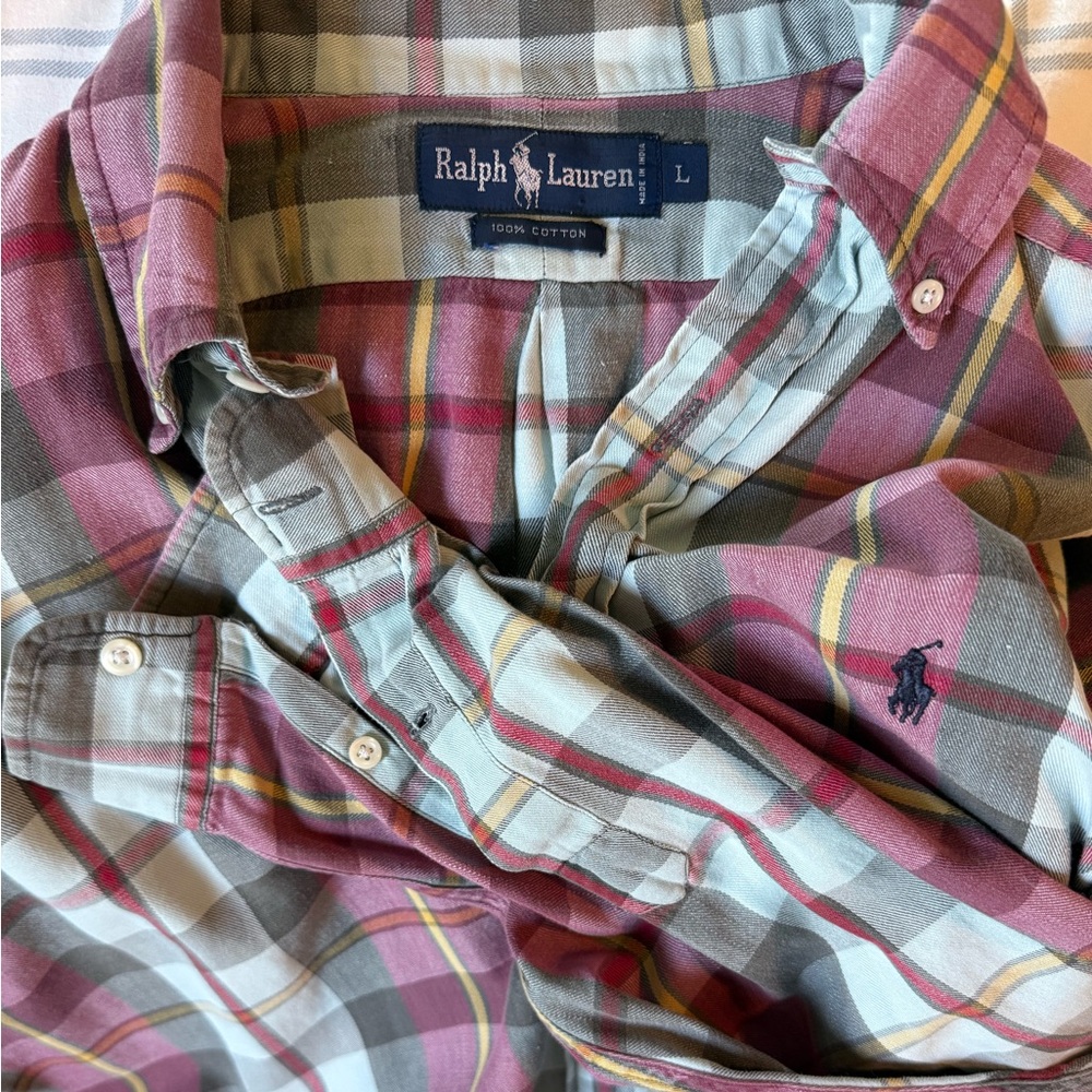 Ralph Lauren Men's Checkered Shirt - Burgundy and Gray